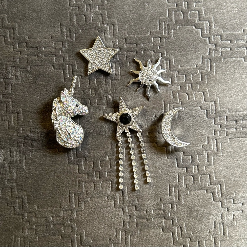 💜 LAST CHANCE Set of Silver Tone Celestial Fantasy Pastel Goth Pins Brooches